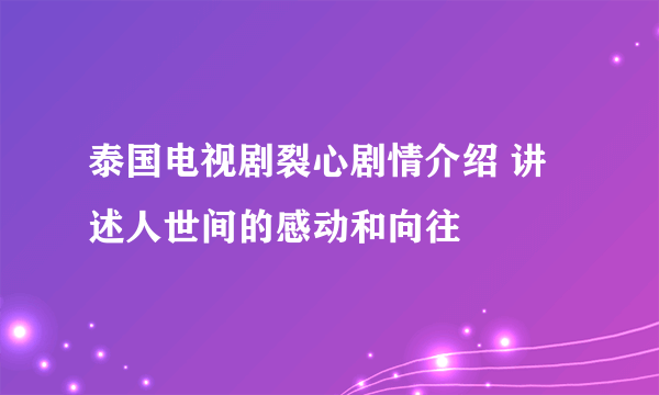 泰国电视剧裂心剧情介绍 讲述人世间的感动和向往