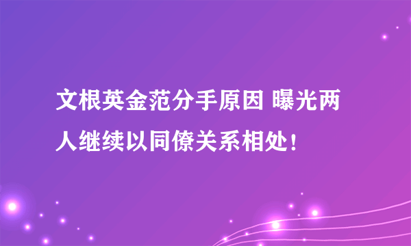 文根英金范分手原因 曝光两人继续以同僚关系相处！