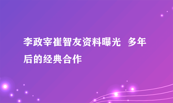 李政宰崔智友资料曝光  多年后的经典合作